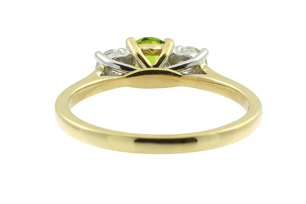 Bespoke Demantoid Garnet & Diamond 3 Stone Ring 18ct gold & platinum Size N