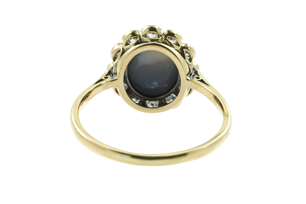 Fine Black Opal & Diamond Cluster Ring 18ct gold & platinum Size N