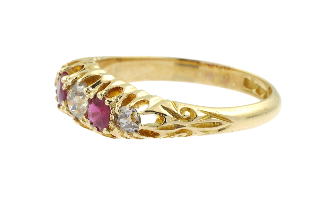 Ruby & Diamond 5 Stone Ring 18ct gold Size: N