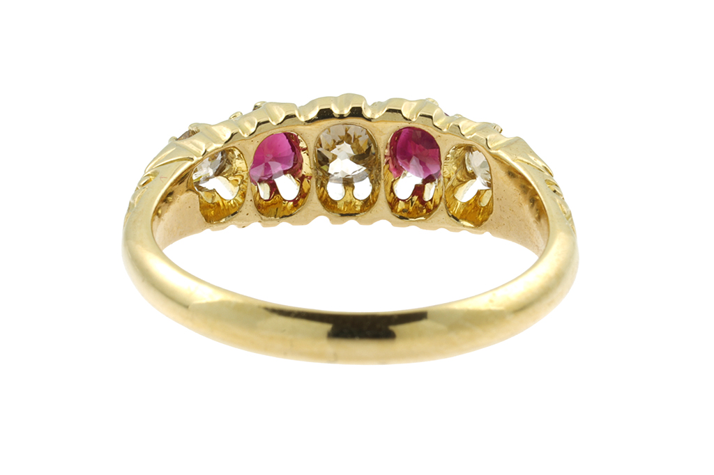 Ruby & Diamond 5 Stone Ring 18ct gold Size: N