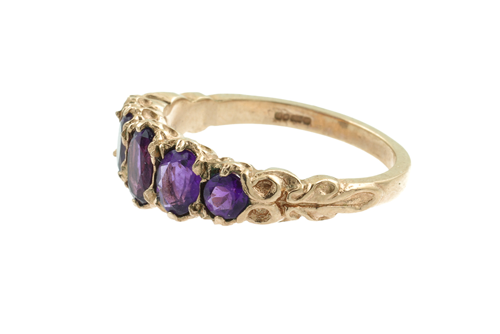 Amethyst 5 Stone Ring 9ct rose gold size: O