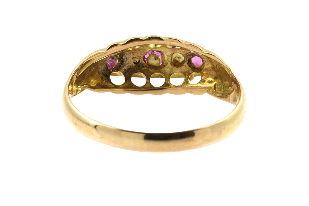 Antique Ruby & Diamond 5 Stone Ring 18ct gold Size N