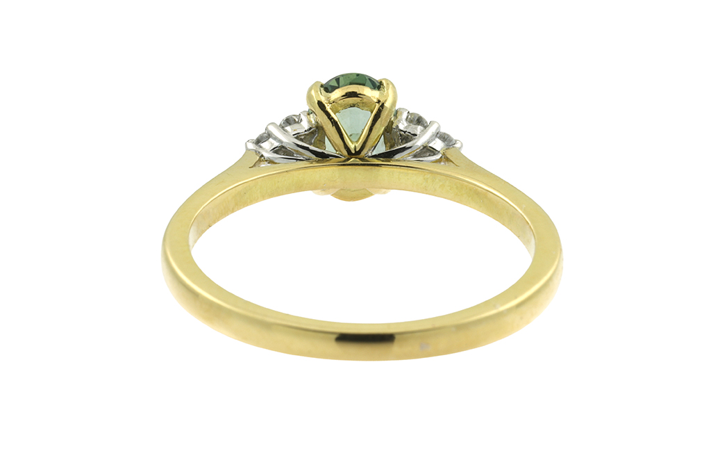 Bespoke Green Sapphire & Diamond 7 Stone Trefoil Ring 18ct gold & platinum, Size: N.
